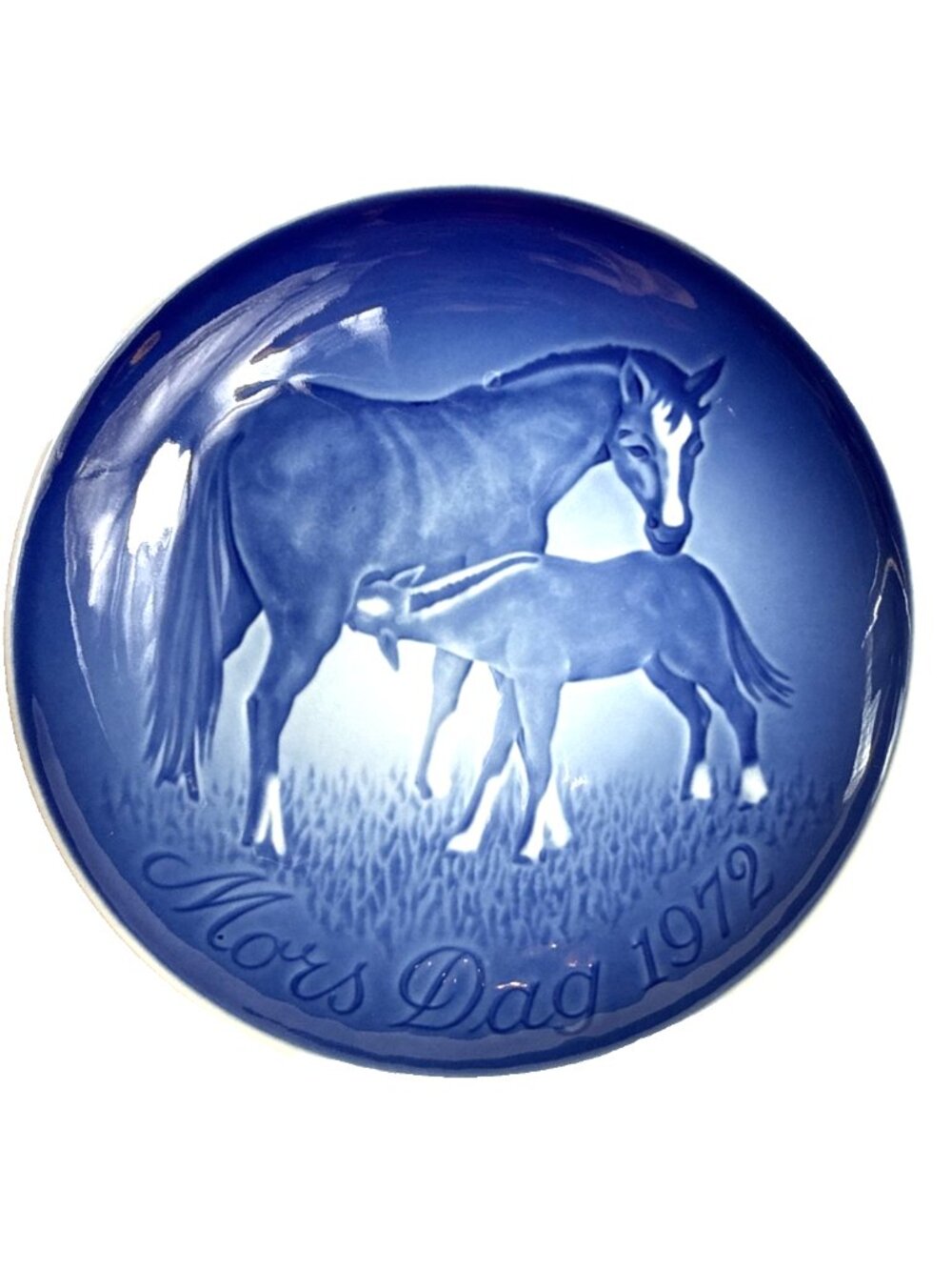 Royal Copenhagen Blue Porcelain 1972 Mother's Day Plate #9372 B&G Denmark Horse